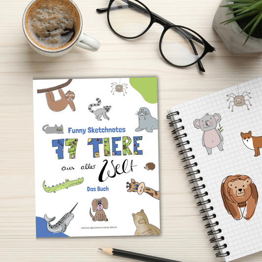Workbook - Printversion - Funny Sketchnotes 77 Tiere aus aller Welt
